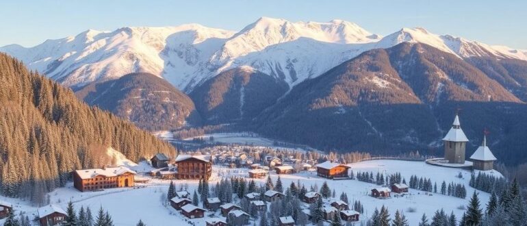 Домбай зимой: горнолыжный курорт и горные пейзажи